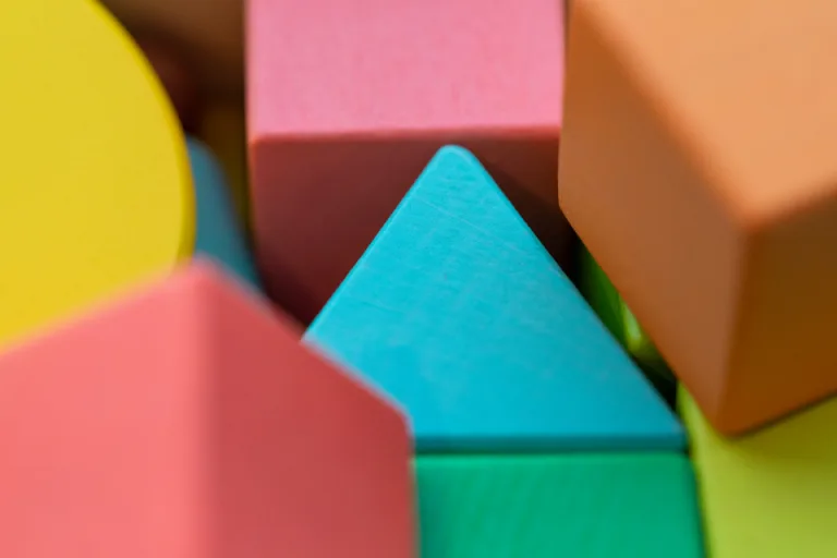 Close-up of colorful wooden toy building blocks