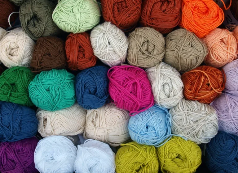 Rows of colorful balls of cotton yarn stacked together
