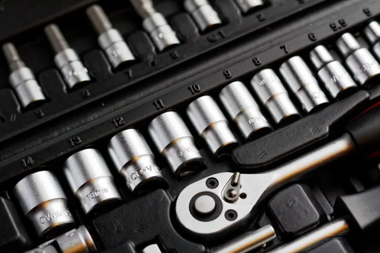 A socket wrench set in a black carrying case